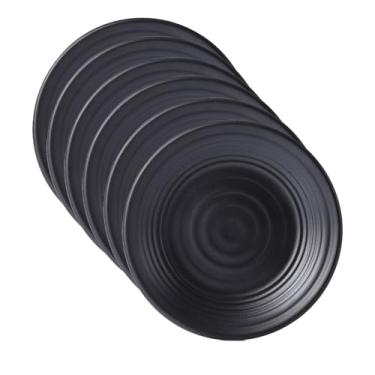 Imagem de YuanQ Pacote com 6 pratos pretos inquebráveis de melamina, conjunto de pratos de jantar reutilizáveis para cozinha, lava-louças e micro-ondas, pratos de jantar de fundo plano para uso diário (33 cm)