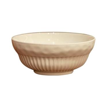 Imagem de Tigela de sopa simples e retrô, prato doméstico de cerâmica e conjunto de colher - tigela branca leite QY 20 cm