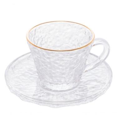 Imagem de Xícara Chá Cristal Borda Dourada E Pires Petra 180 Ml