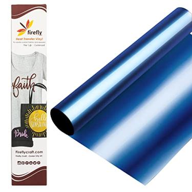 Imagem de Firefly Craft Folha de vinil elástica para transferência de calor | Vinil metálico HTV | Vinil de ferro em folha para Cricut e silhueta | Estilo espelhado Vinil prensado a calor para camisetas – 30,48 cm x 50,80 cm, Foil Blue, 1 sheet, 1