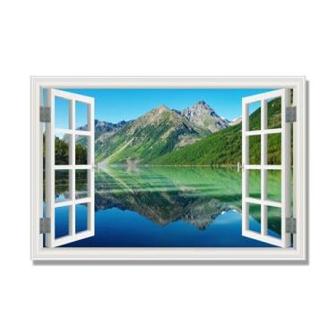 Imagem de PY3H69 Arte de parede em tela de janela aberta, impressão natural em tela. Lindo cenário de montanha 58 cm, decoração de parede de paisagem de janela, decoração de casa moderna. 50 x 75 cm - 19,6 x