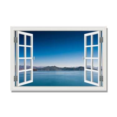 Imagem de PY3H69 Arte de parede em tela de janela aberta, impressão natural em tela. Lindo cenário de montanha 35,56 cm, decoração de parede de paisagem de janela, decoração de casa moderna. 80 x 120 cm-31 x 47