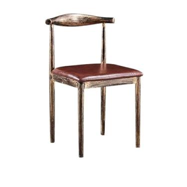 Imagem de Cadeira de jantar ergonômica com acolchoamento confortável e design resistente (padrão antigo [almofada de assento de couro marrom])