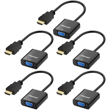 Imagem de Moread HDMI para VGA, pacote com 5, adaptador HDMI para VGA unidirecional banhado a ouro (macho para fêmea) para computador, desktop, laptop, PC, monitor, projetor, HDTV, Chromebook, Raspberry Pi