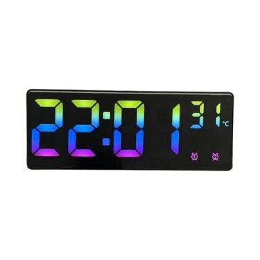 Imagem de Despertador Digital LED Com Controle De Voz Colorido Com Data De Tempe