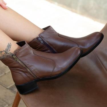 Imagem de Bota Feminina Couro Legítimo Cano Curto Montaria Country Zíper Moda In