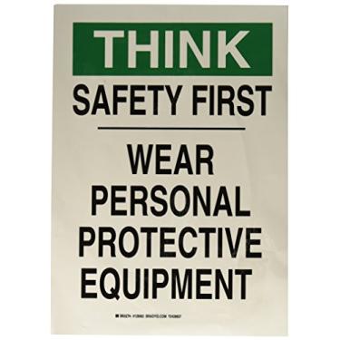 Imagem de Brady 128963 Placa de proteção pessoal, legenda "Safety First Wear Personal Protective Equipment", 35,5 cm de altura, 25,4 cm de largura, preto e verde em branco
