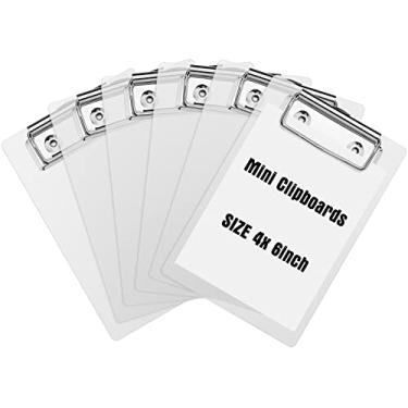 Imagem de Minipranchetas de 10 x 15 cm pequenas pranchetas de bolso prancheta fofas pranchetas de plástico com clipe de perfil para pequenos blocos de notas recibos (6, fosco transparente)