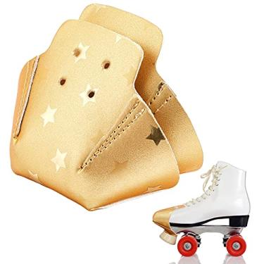 Imagem de 2 peças de protetores de dedo do pé de couro artificial para skate quádruplo (ouro brilhante, padrão estrela)