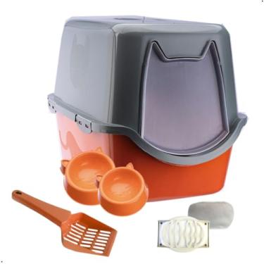 Imagem de Caixa Areia Fechada Banheiro Toalete Sanitário Gato Antiodor(Laranja)