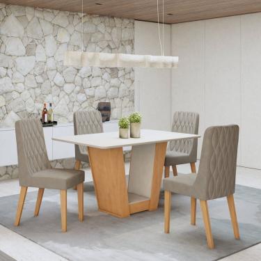 Imagem de Conjunto Apogeu 120cm Tampo MDF com 4 Cadeiras Luar Amêndoa Clean/Off White/Liso Capuccino