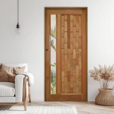 Imagem de Porta Couro em Pé com Visor Batente 14 Puxador Tubo 80 CM 92 X 210 Direito Rodam