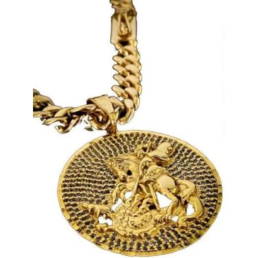 Imagem de Corrente Grumet 10Mm + São Jorge Cravejado Banhados A Ouro - Tojoia18K