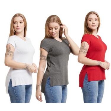 Imagem de Kit 03 Camisetas Feminina Viscolycra Mullet Tampa Bumbum - Konoa, Bran