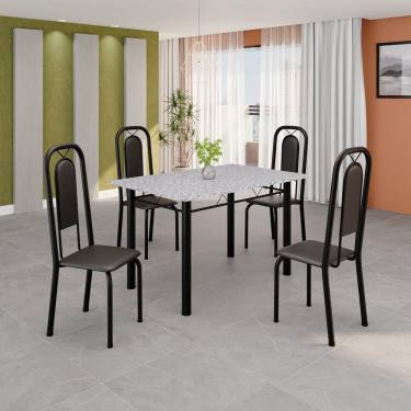 Imagem de Conjunto de Mesa Tubular 120cm X 75cm Tampo Granito Ocre com 4 Cadeiras Lara Preto Liso