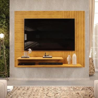 Imagem de Painel para TV Ate 50 Polegadas Ripado 2 Prateleiras Nando Cedro DJ Móveis