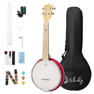 Imagem de Mulucky Banjolele de 4 cordas, pequeno banjo ukulele com kit iniciante, rosa (BU80-PI)