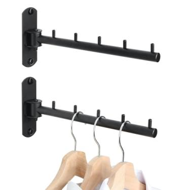 Imagem de OUFEIJIA Prateleiras DIY para roupas que economizam espaço, ganchos dobráveis para roupas, barra de metal montada na parede para boutique loja de roupas