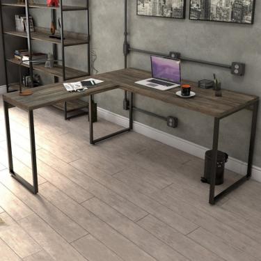 Imagem de Mesa para Escritório de Canto em L Win Carvalho Dark - Pnr Móveis