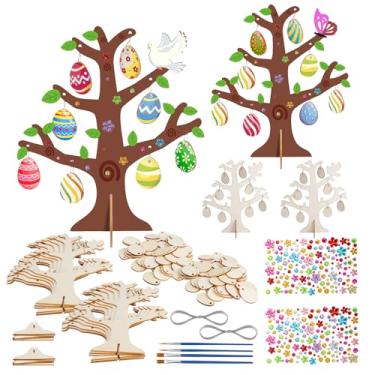 Imagem de Fennoral Pacote com 24 Kit de artesanato 3D de madeira para ovos de Páscoa, para crianças, faça você mesmo, arte e artesanato de madeira para meninas, meninos, decoração de Páscoa, presentes de Páscoa