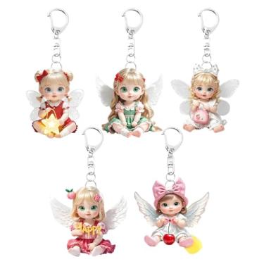 Imagem de Conjunto de ornamentos decorativos para pendurar, figuras de animais e anjos de efeito cristal, chaveiro, espelho de carro e acessórios de mochila (5 peças - Angel-Girl)