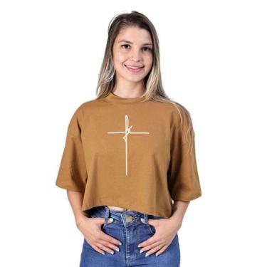 Imagem de Cropped Oversized Feminino Blusa Manga Curta Soltinha Estampa Delicada
