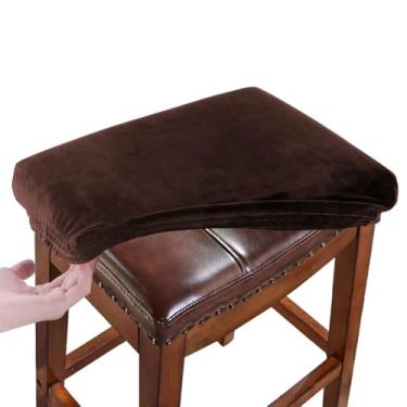Imagem de RHYII Conjunto De 4 Capas Retangulares Veludo Para Banquetas, Capa Elástica Lavável Assento Selim, Protetor Banco Com Faixas Elásticas, Cor Café