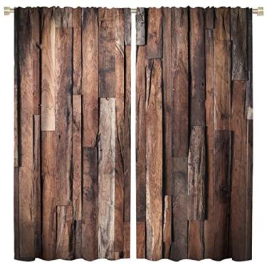 Imagem de Cortinas de madeira rústica, porta de celeiro de madeira marrom, estilo vintage, blackout com bolso para varão, cortinas de janela para sala de estar, quarto, cozinha, banheiro, decoração L 106 x C