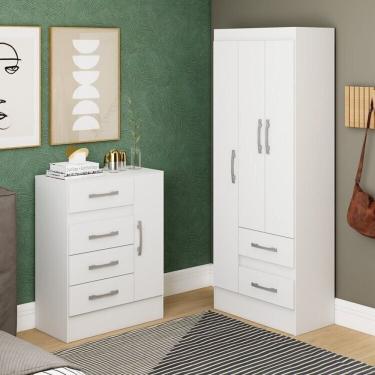 Imagem de Quarto Completo Com Guarda-roupa 3 Portas E 2 Gavetas E Cômoda 4 Gavetas 1 Porta Branco