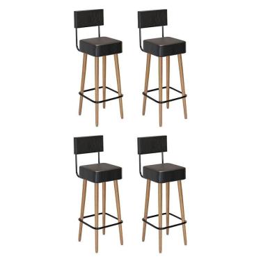 Imagem de Kit 4 Banquetas Barcelona 96cm Couríssimo Preto - Salaone Preto