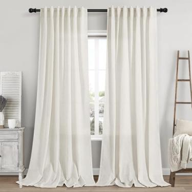Imagem de Cortinas de linho creme, 250 cm de comprimento, para sala de estar, extralongas, abas traseiras, filtros neutros, semitransparentes, cortinas de linho semitransparentes, para janelas grandes, conjunto