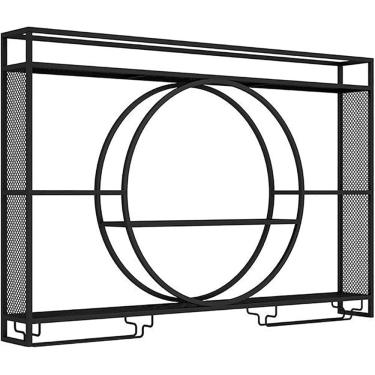 Imagem de Rack De Vinho De Parede De Metal Moderno, Garrafa De Vinho E Suporte De Exibição De Ferro De Vidro Prateleira De Exposição De Vinho De Parede De Metal De 3 Camadas De Estilo, Black, 140cm