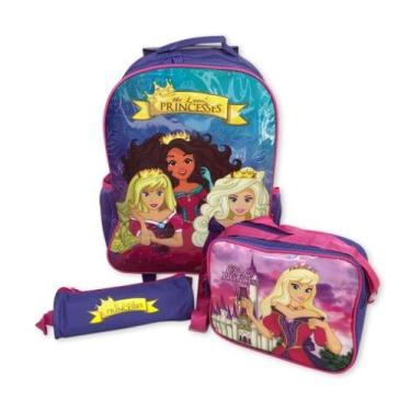 Imagem de Kit Mochila Infantil Escolar com 3 Peças Princesas Roxa - Rocie