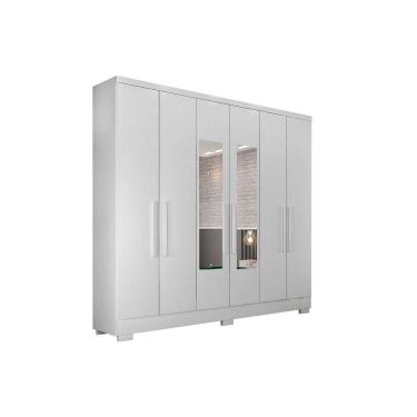 Imagem de Guarda Roupa 6 Portas (2 c/ Espelho) e 2 Gavetas c/ Pés Milly/Veneza Neve - Novo Horizonte