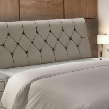 Imagem de Cabeceira Baú Madri para Cama Box Solteiro, Veludo, Estofada com Capitonê, Madeira de Eucalipto (Capuccino)