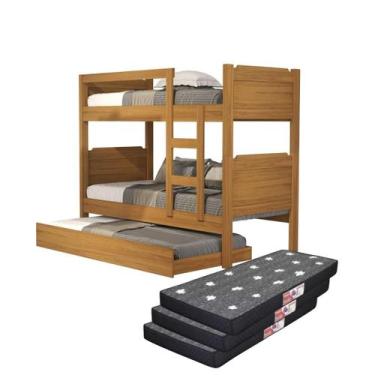 Imagem de Beliche Solteiro com Escada Proteção Lateram Cama Auxiliar Acompanha 3