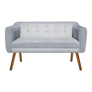 Imagem de Namoradeira Julia 2 Lugares Suede Cinza Pés Palito Castanho - D'ROSSI