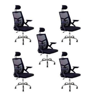 Imagem de Kit 5 Cadeiras Escritório Executiva Diretor Relax Ergonômica Com Apoio