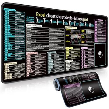 Imagem de Bloco de mesa Excel, tapete de mesa impermeável, contém 10 teclas de atalho Excel e módulos de funções, mouse pad grande GG para jogos | Capa de teclado de escritório PC de 3 mm | Borda costurada