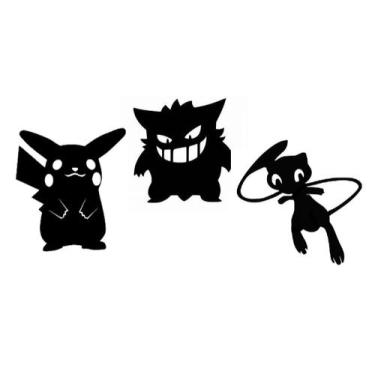 Imagem de Kit 3 Aplique pokemon pikachu Gengar em Mdf Decoração De Parede c/ fit