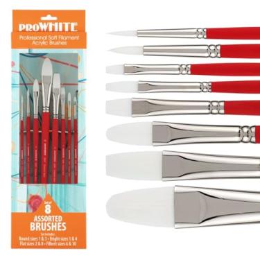Imagem de Creative Mark Pincéis de tinta acrílica de filamento macio Pro White - conjunto profissional sortido de 8 - virola sem costura - pincéis curtos de madeira para pintura acrílica, aquarela, guache