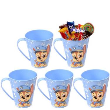 Imagem de Kit 5 Canecas Copo Patrulha Canina Azul p/ Sacolinha Doces Surpresa Fe