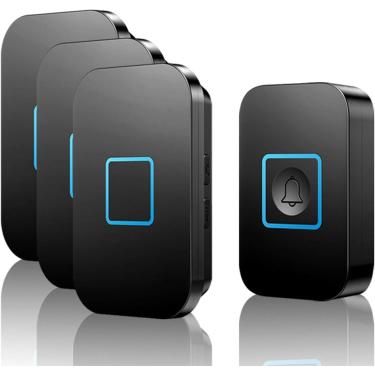 Imagem de Campainha Sem Fio, Campainha De Porta De 1000 Pés De Comprimento Com 3 Receptores, Mini Ip44 à Prova D'água, Modo Mudo De Volume De 5 Níveis, 60 Melodias, Black