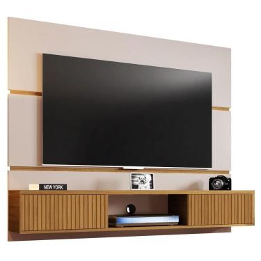 Imagem de Painel Bancada Suspensa Para Tv Até 65 Pol. 2 Portas âmbar Off White/cinamomo/ripado - Bechara