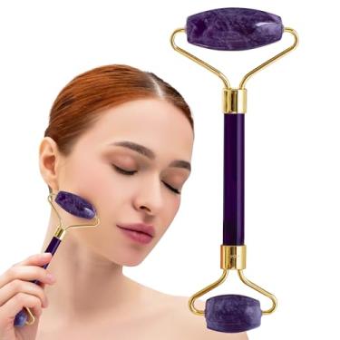 Imagem de Rolo facial ametista – ferramentas faciais Gua Sha, rolos de jade para rosto, olhos e pescoço, kit de cuidados com a pele para homens e mulheres, massageador facial para rugas e levantamento