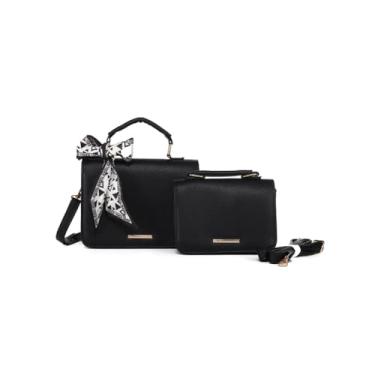 Imagem de Kit 2 Bolsa Feminina Com Laço Em Couro Bolsas Transversal De Ombro (preto)