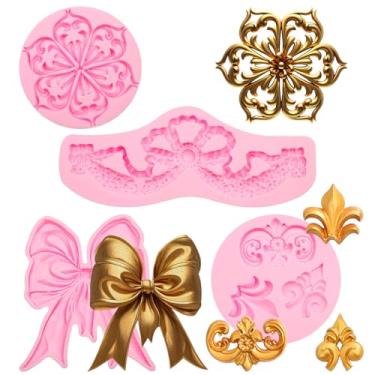 Imagem de LCcakem Conjunto de moldes de fondant de silicone, 4 peças de moldes barrocos de decoração de bolos, rosa