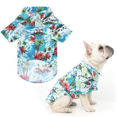 Imagem de EXPAWLORER Camisa havaiana para cães - Roupas de verão para cães, camisetas polo respiráveis com estampa floral e ilha do mar, roupa para filhotes, camisa para cães pequenos, médios e grandes, meninos