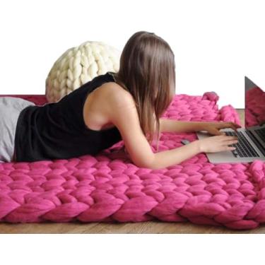 Imagem de Cobertor De Malha, Cobertor De Lã De Malha Grosso Feito à Mão, Cobertor De Malha Grosso Aconchegante, Cobertores De Sofá De Moda Throw, Rose Red, 80 * 80cm
