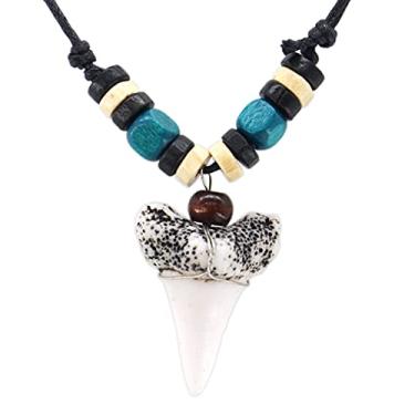 Imagem de Scddboy Colar de dente de tubarão para surfista de praia masculino havaiano cordão ajustável colar de resina, Resina